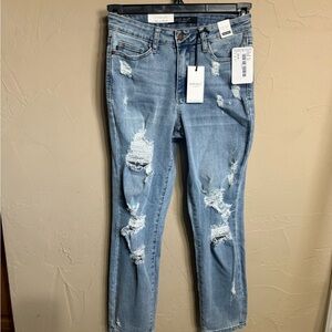 Judy Blue Light Blue Distressed Straight Leg Jeans Size 0/24 NWT